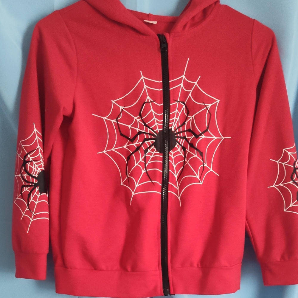 Red Hoodie with Spider Web Design